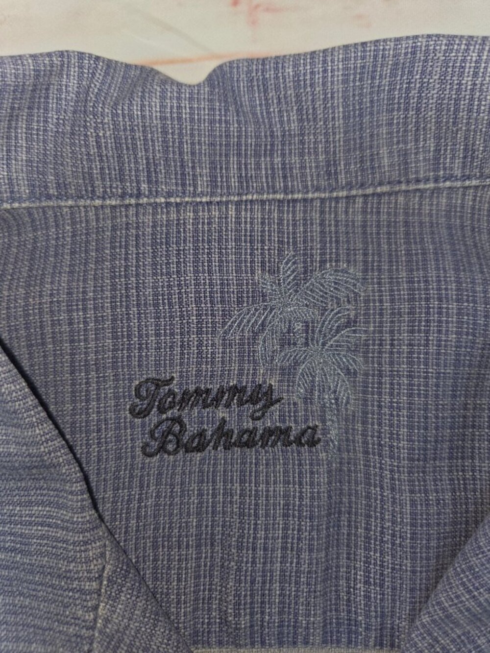 Tommy Bahama Mens Blue 100% Silk Hawaiian Shirt Medium Palm Leaf Jacquard - Picture 5 of 7